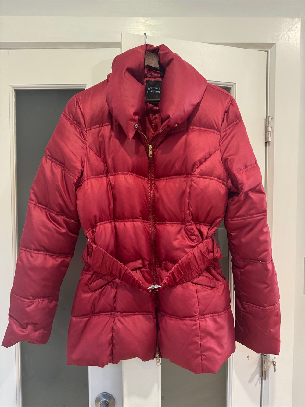 Guess by Marciano Red Quilted Belted Puffer Jacket